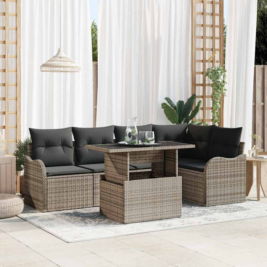 vidaXL Gartensofa-set mit Kissen mit Kissen 6 pcs Grau Poly Rattan