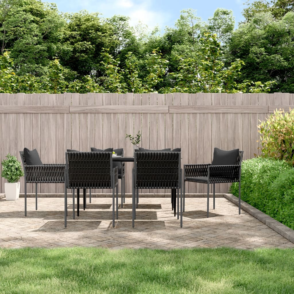 vidaXL Gartenstühle mit Kissen 6 Stk. Schwarz 54x61x83 cm Poly Rattan