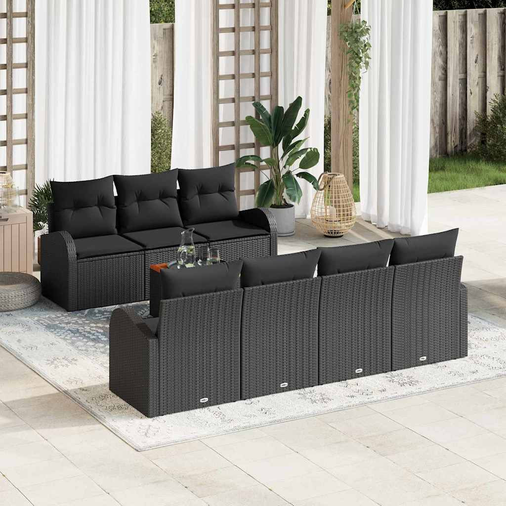 vidaXL Gartensofa-set mit Speicher 8 pcs Schwarz Poly-Rattan