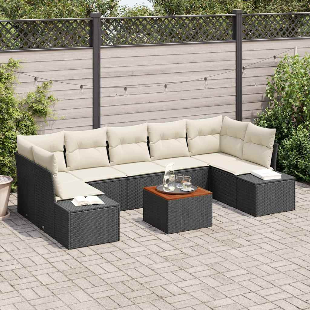 vidaXL Gartensofa-set mit Speicher 8 pcs Schwarz und Creme Poly-Rattan
