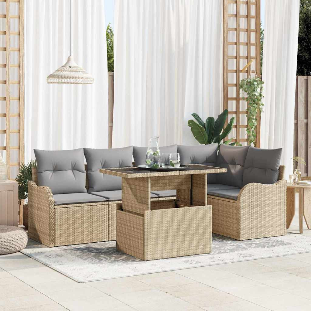 vidaXL Gartensofa-set mit Kissen mit Kissen 6 pcs Beige Poly Rattan