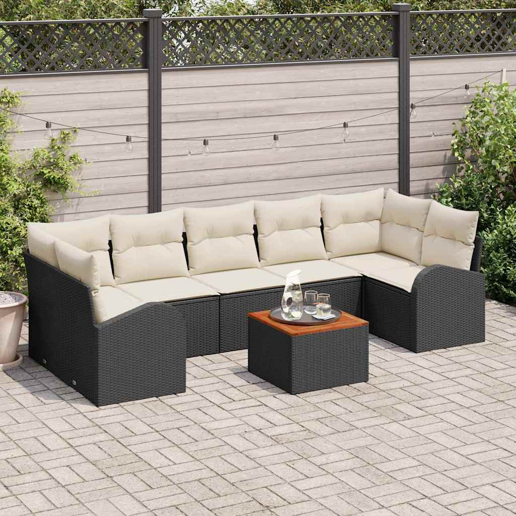 vidaXL Gartensofa-set mit Speicher 8 pcs Schwarz und Creme Poly-Rattan