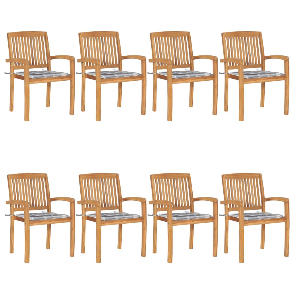 vidaXL Stapelbare Gartenstühle mit Kissen 8 Stk. Massivholz Teak