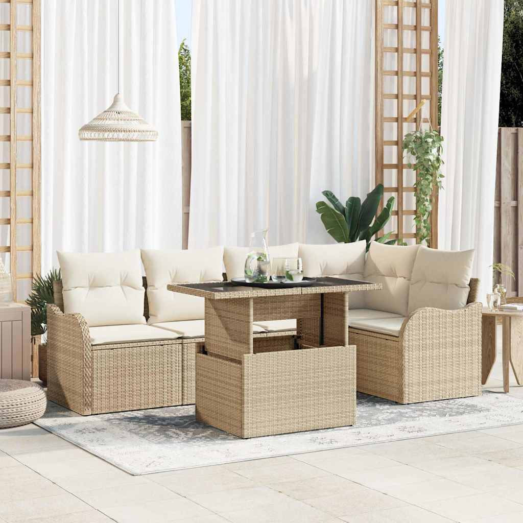 vidaXL Gartensofa-set mit Kissen mit Kissen 6 pcs Beige Poly Rattan