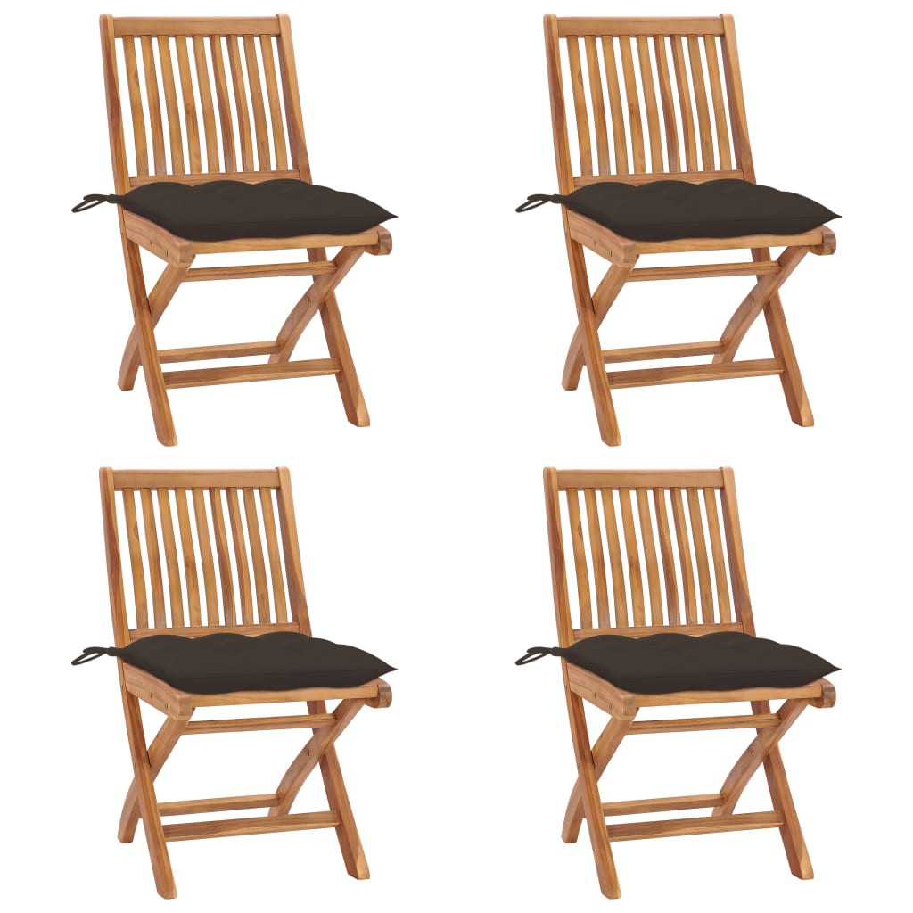 vidaXL Klappbare Gartenstühle mit Kissen 4 Stk. Massivholz Teak