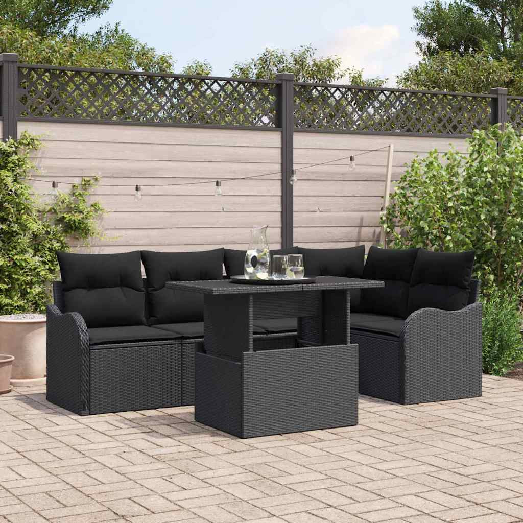 vidaXL Gartensofa-set mit Kissen mit Kissen 6 pcs Schwarz Poly Rattan
