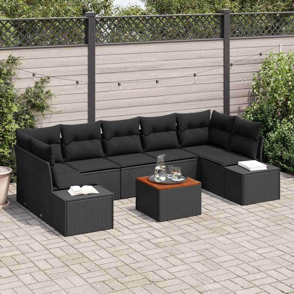 vidaXL Gartensofa-set mit Speicher 8 pcs Schwarz Poly-Rattan