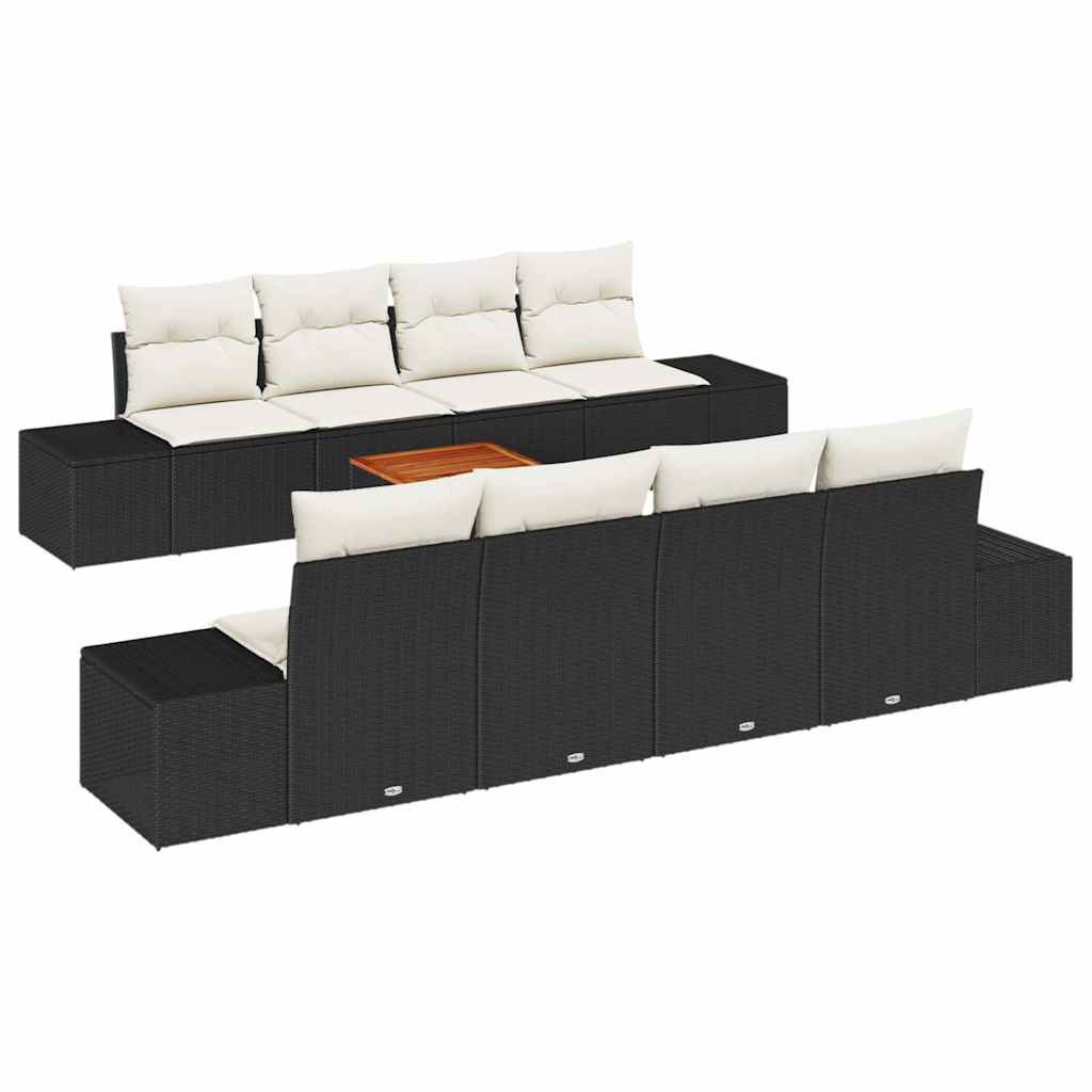 vidaXL Gartensofa-set mit Speicher 9 pcs Schwarz und Creme Poly-Rattan