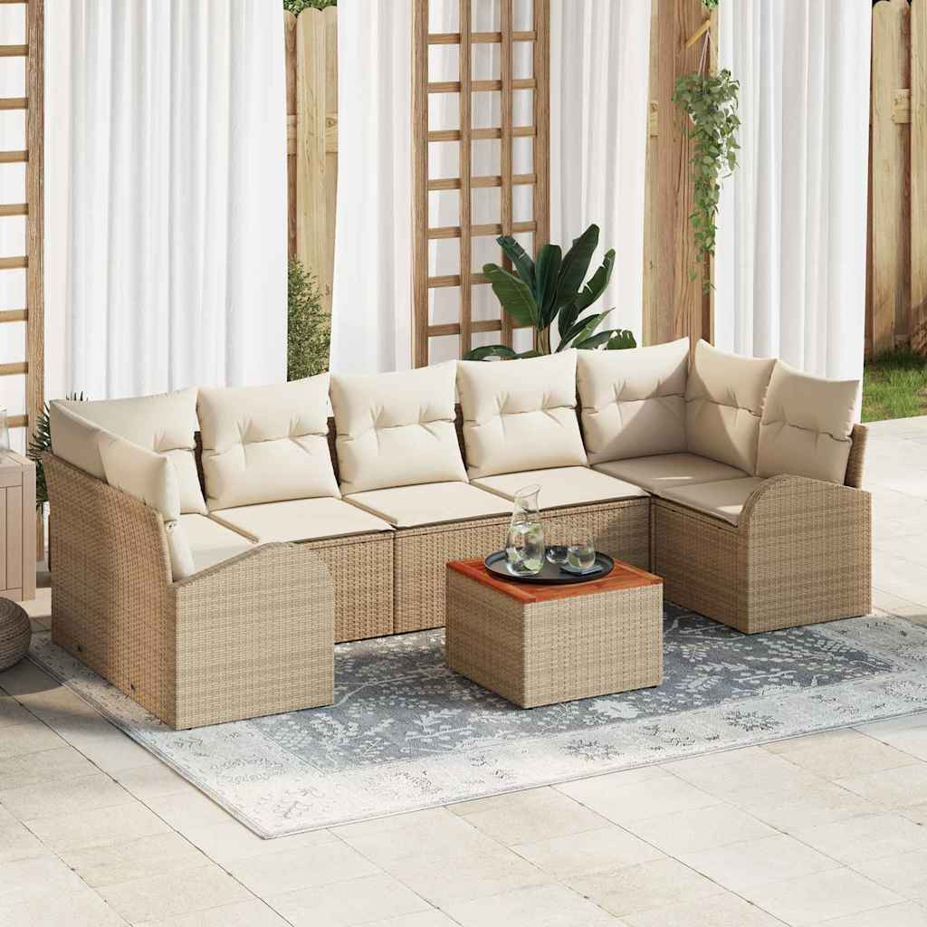 vidaXL Gartensofa-set mit Speicher 8 pcs Beige und Creme Poly-Rattan