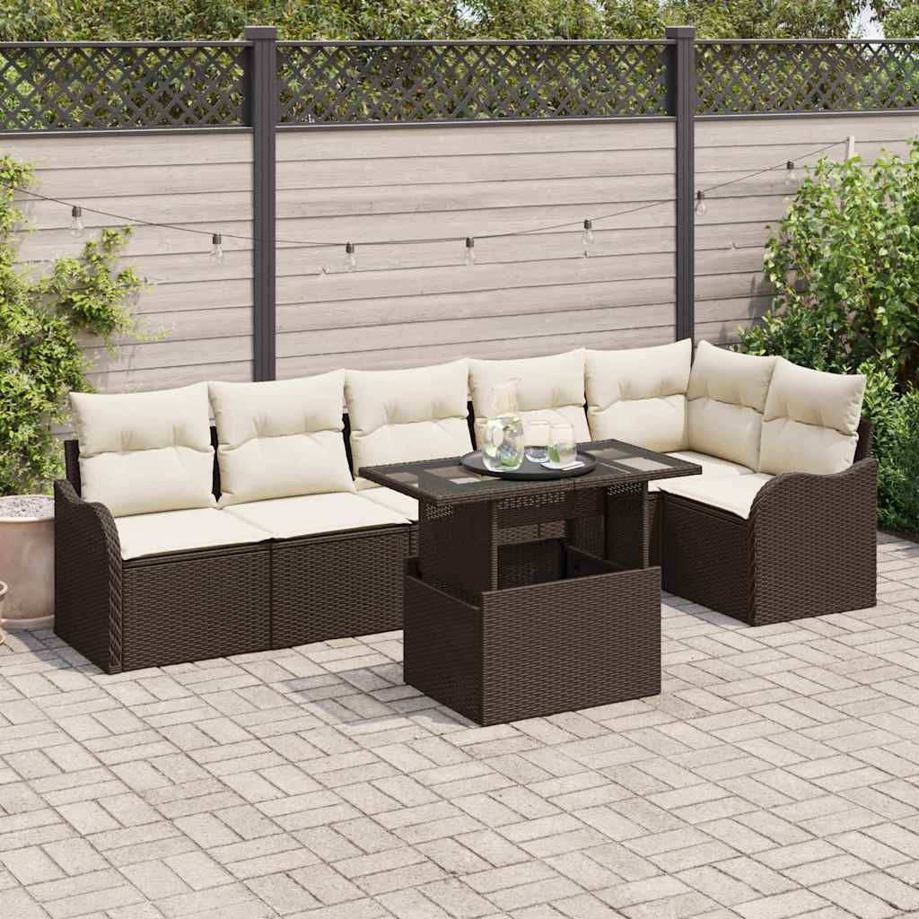 vidaXL Gartensofa-set mit Kissen mit Kissen 7 pcs Braun Poly Rattan