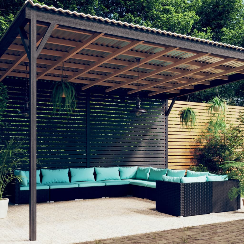 vidaXL 10-tlg. Garten-Lounge-Set mit Kissen Poly Rattan Schwarz