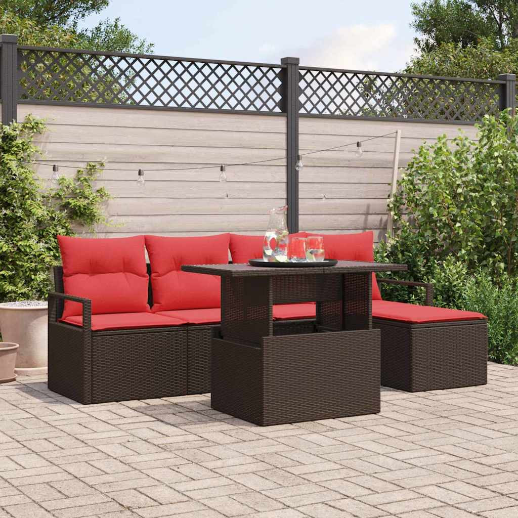 vidaXL Gartensofa-set mit Kissen mit Speicher 6 pcs Braun Poly Rattan