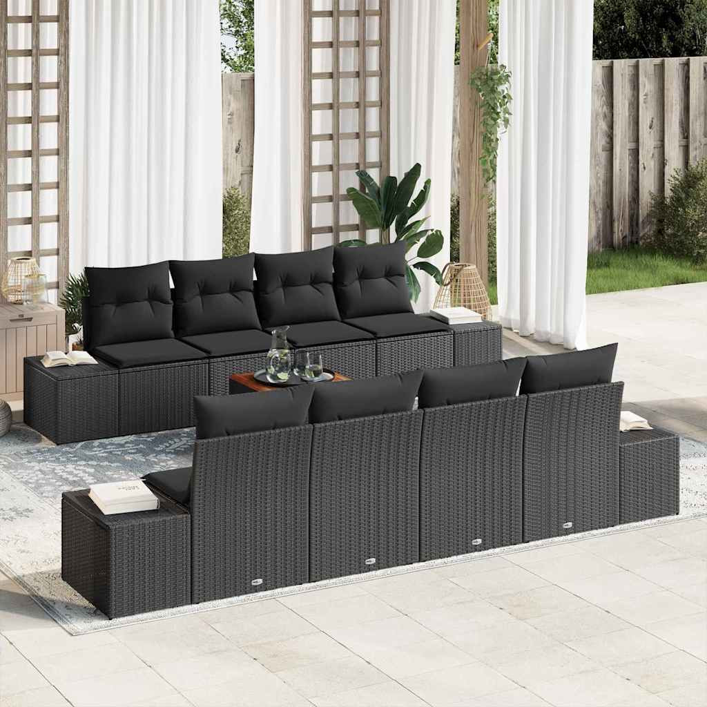 vidaXL Gartensofa-set mit Speicher 9 pcs Schwarz Poly-Rattan