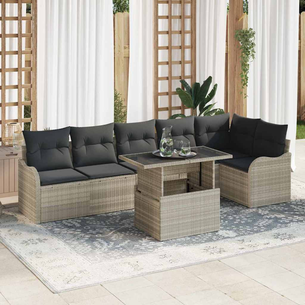 vidaXL Gartensofa-set mit Kissen mit Kissen 7 pcs Hellgrau Poly Rattan