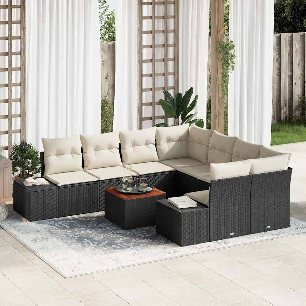vidaXL Gartensofa-set mit Speicher 9 pcs Schwarz und Creme Poly-Rattan