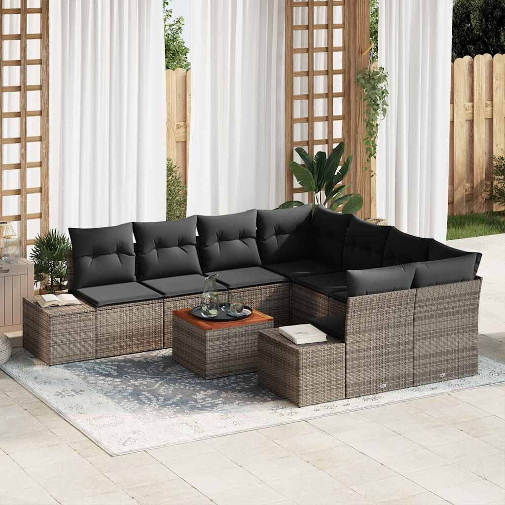 vidaXL Gartensofa-set mit Speicher 9 pcs Grau Poly-Rattan