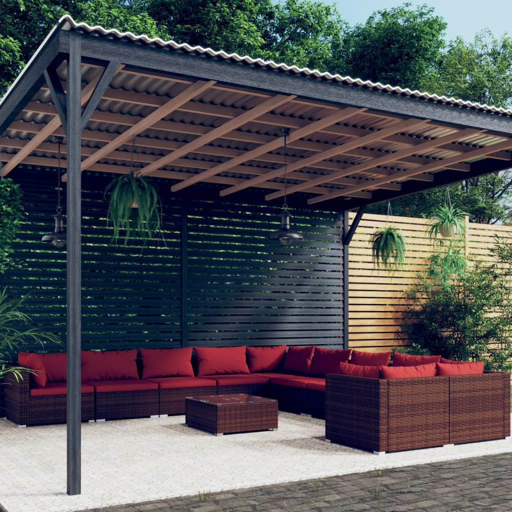 vidaXL 11-tlg. Garten-Lounge-Set mit Kissen Poly Rattan Braun