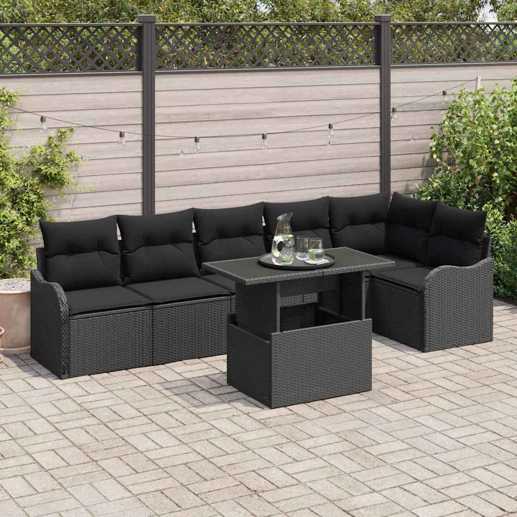 vidaXL Gartensofa-set mit Kissen mit Kissen 7 pcs Schwarz Poly Rattan
