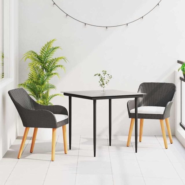 vidaXL Garten Essgruppe mit Kissen 3 pcs Schwarz Poly-Rattan
