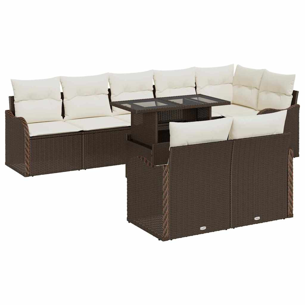 vidaXL Garten-Sofa-Set mit Kissen mit Kissen 9 pcs Braun Poly Rattan