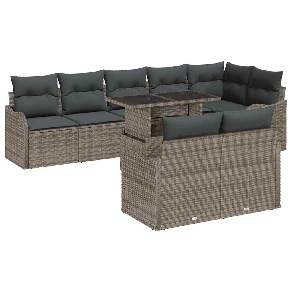 vidaXL Garten-Sofa-Set mit Kissen mit Kissen 9 pcs Grau Poly Rattan