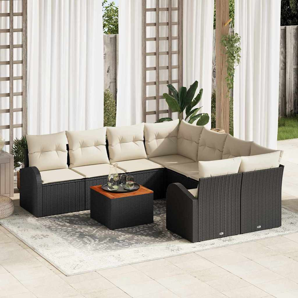 vidaXL Gartensofa-set mit Speicher 9 pcs Schwarz und Creme Poly-Rattan