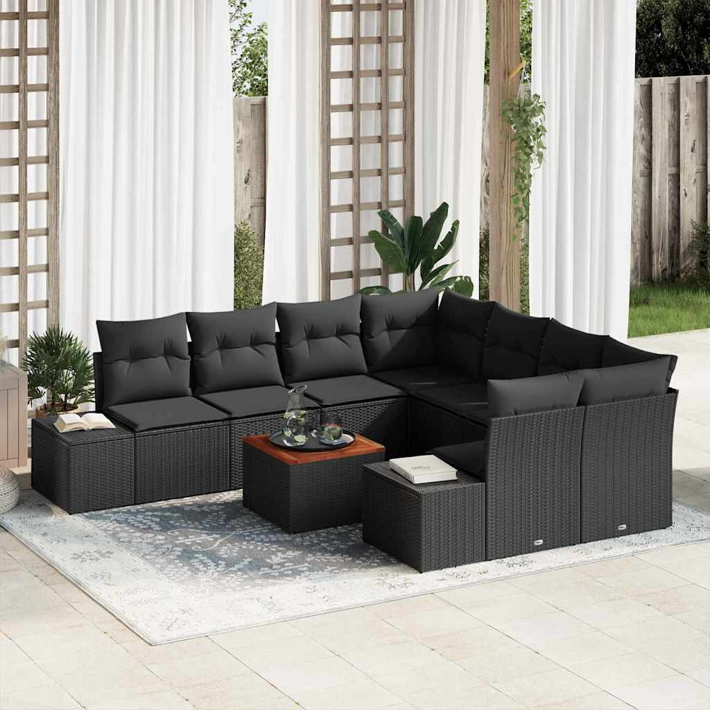 vidaXL Gartensofa-set mit Speicher 9 pcs Schwarz Poly-Rattan