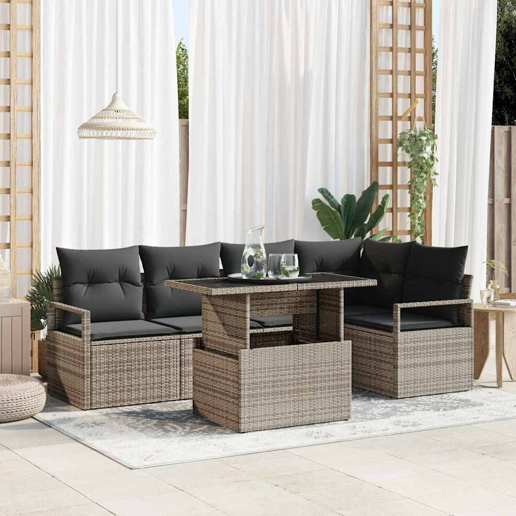 vidaXL Gartensofa-set mit Kissen mit Speicher 6 pcs Grau Poly Rattan