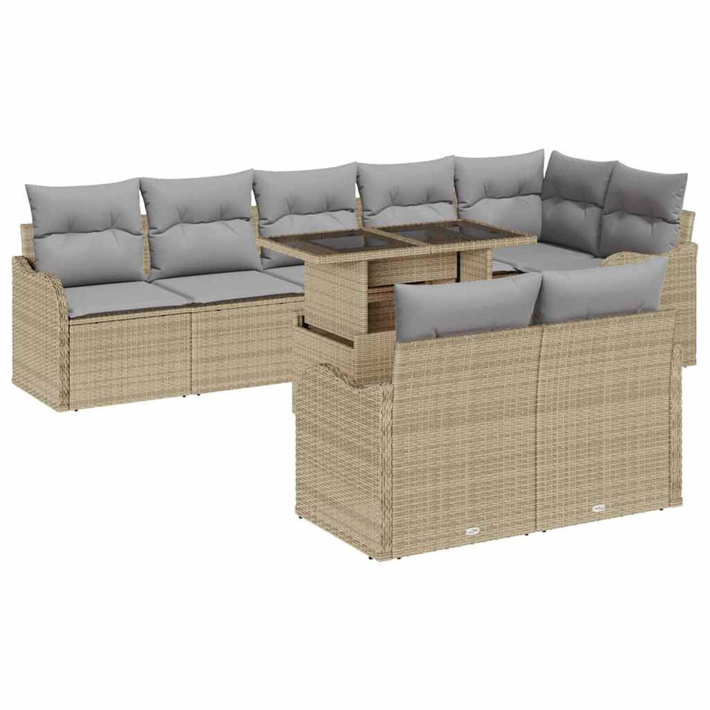 vidaXL Garten-Sofa-Set mit Kissen mit Kissen 9 pcs Beige Poly Rattan