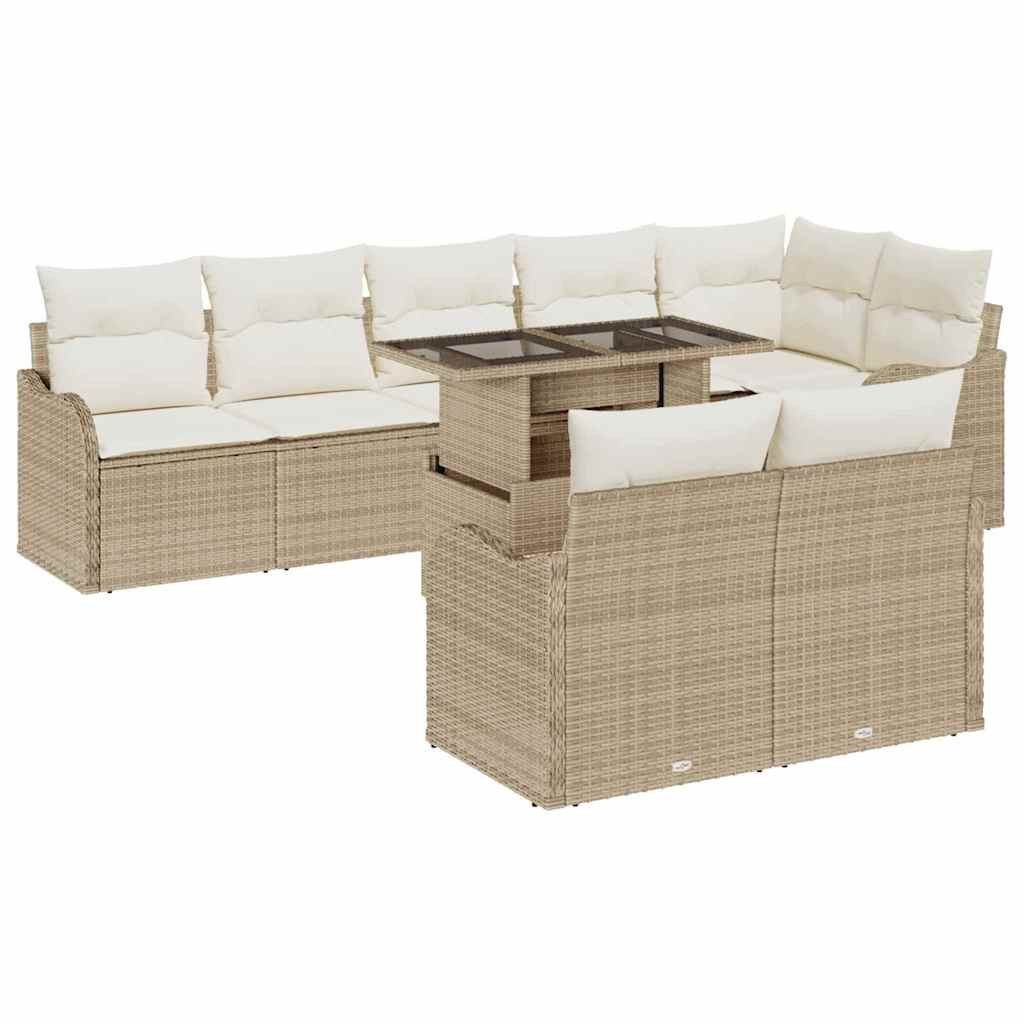 vidaXL Garten-Sofa-Set mit Kissen mit Kissen 9 pcs Beige Poly Rattan