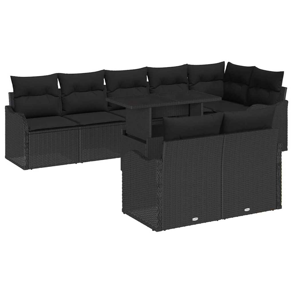 vidaXL Garten-Sofa-Set mit Kissen mit Kissen 9 pcs Schwarz Poly Rattan