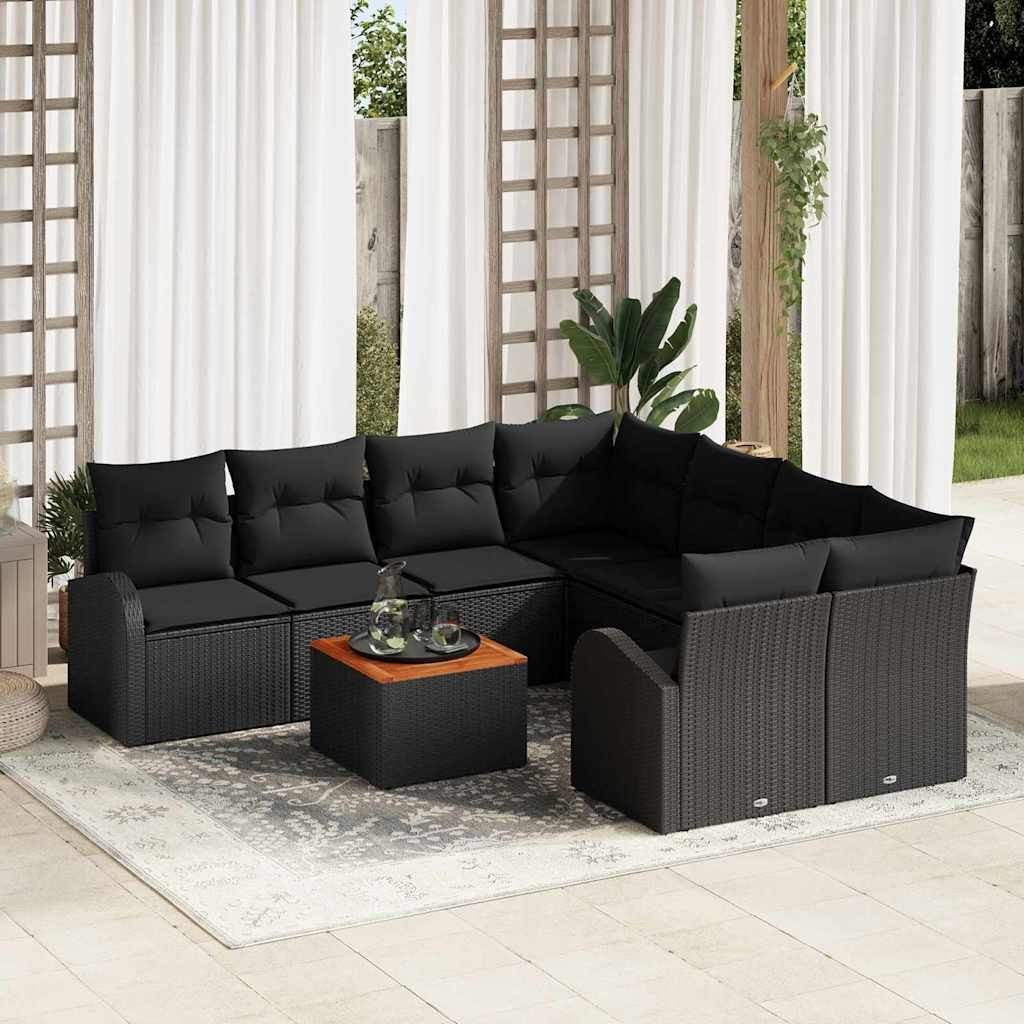 vidaXL Gartensofa-set mit Speicher 9 pcs Schwarz Poly-Rattan