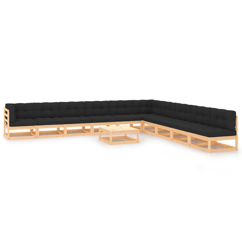 vidaXL 11-tlg. Garten-Lounge-Set mit Kissen Massivholz Kiefer