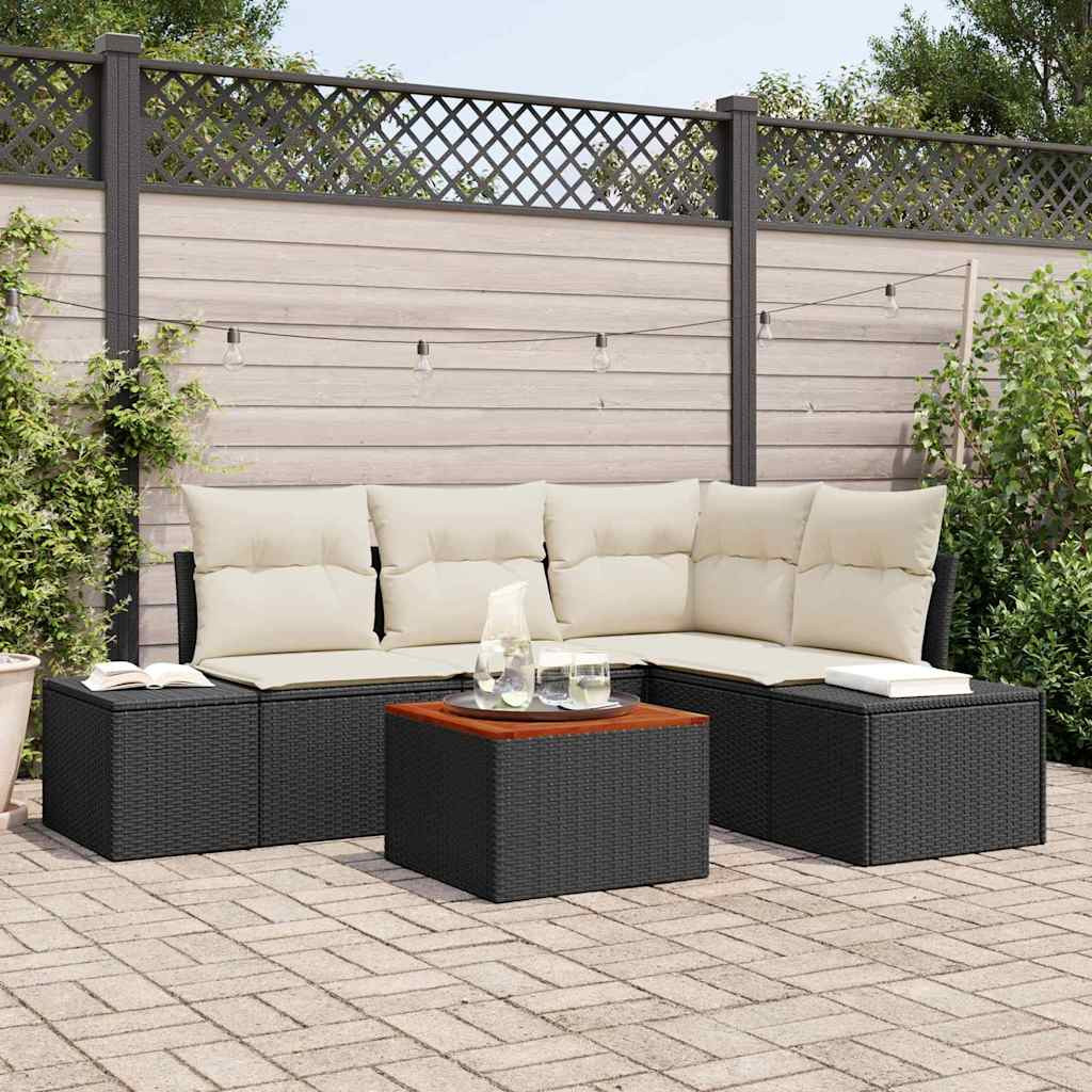 vidaXL Gartensofa-set mit Speicher 5 pcs Schwarz und Creme Poly-Rattan