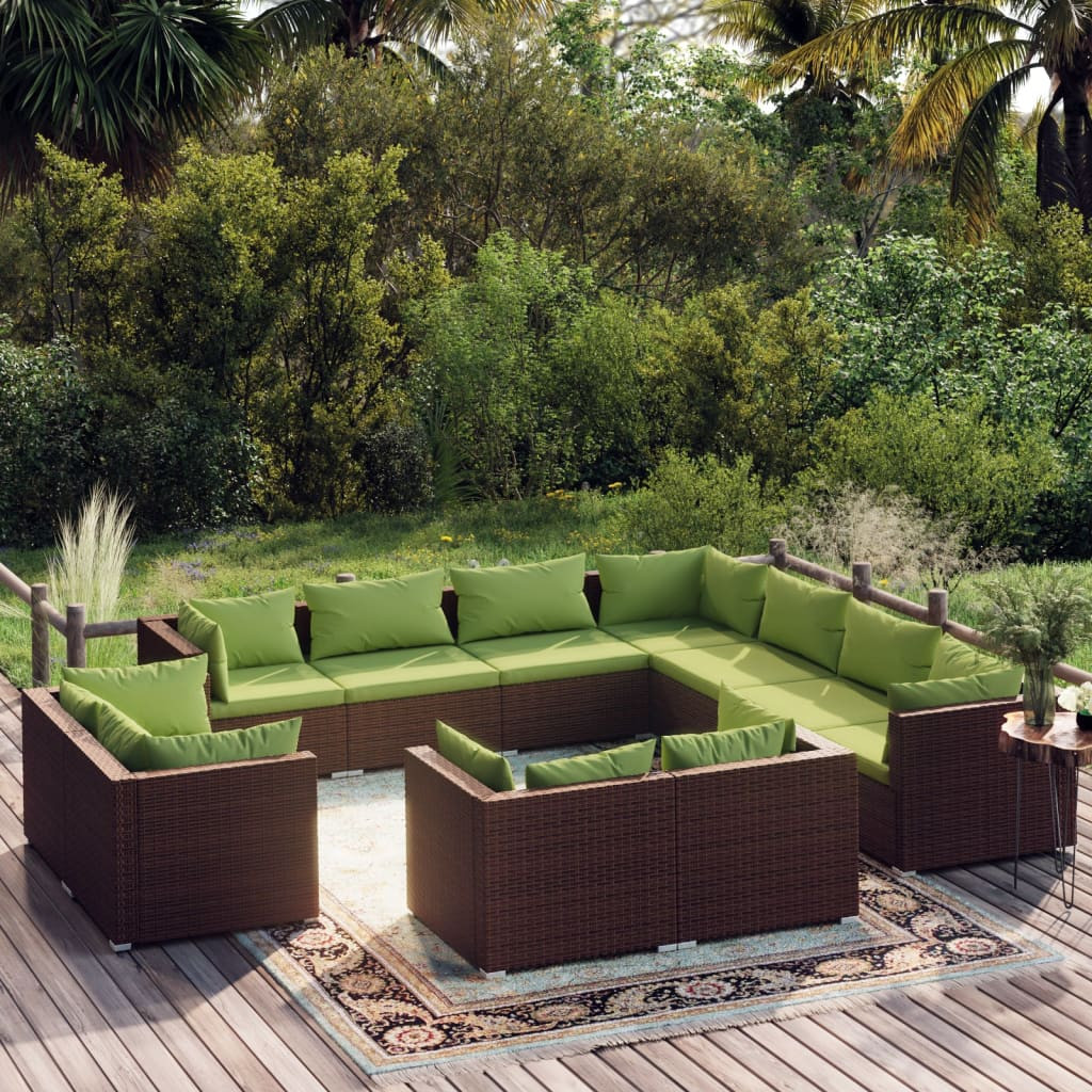 vidaXL 11-tlg. Garten-Lounge-Set mit Kissen Braun Poly Rattan