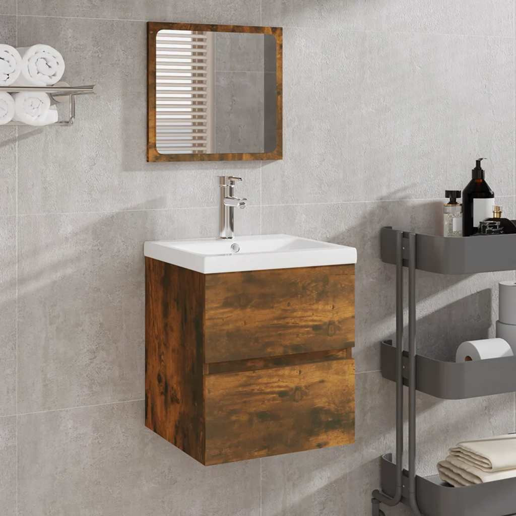 vidaXL Badschrank mit Spiegel Räuchereiche Holzwerkstoff