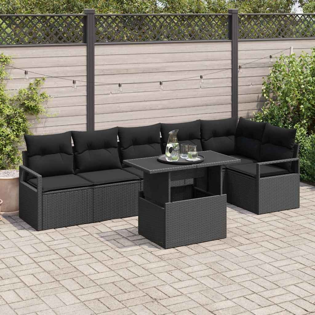 vidaXL Gartensofa-set mit Kissen 7 pcs Schwarz Poly Rattan