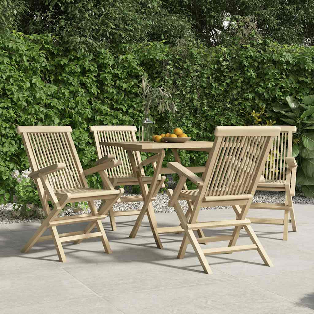 vidaXL Gartenstühle 4 Stk. Klappbar Grau 56x61x89 cm Massivholz Teak
