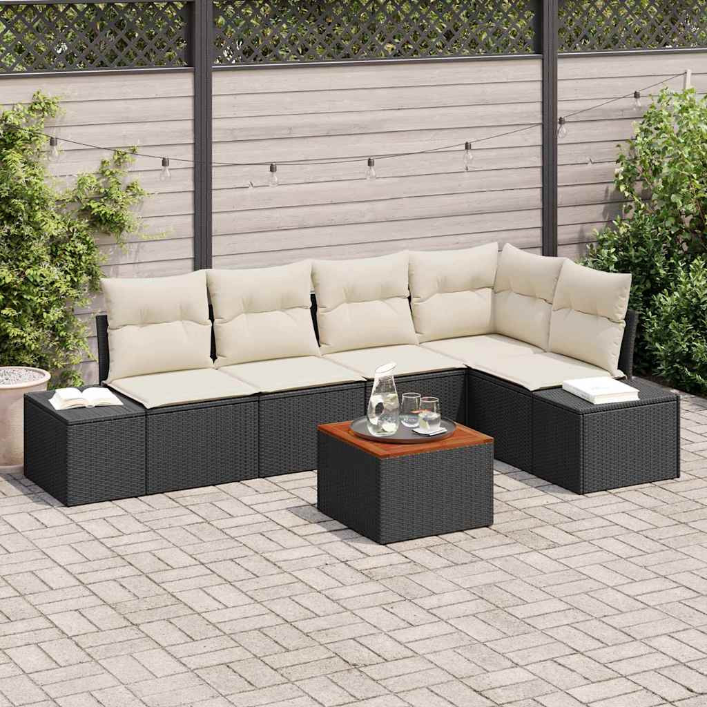 vidaXL Gartensofa-set mit Speicher 6 pcs Schwarz und Creme Poly-Rattan