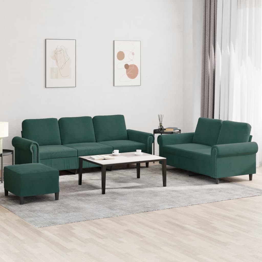 vidaXL 3-tlg. Sofagarnitur mit Kissen Dunkelgrün Samt