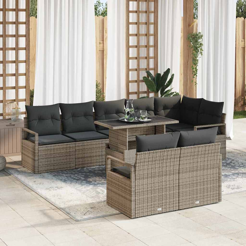 vidaXL Gartensofa-set mit Kissen mit Speicher 9 pcs Grau Poly Rattan