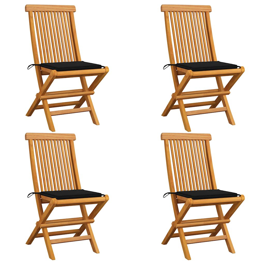 vidaXL Gartenstühle mit Schwarzen Kissen 4 Stk. Teak Massivholz