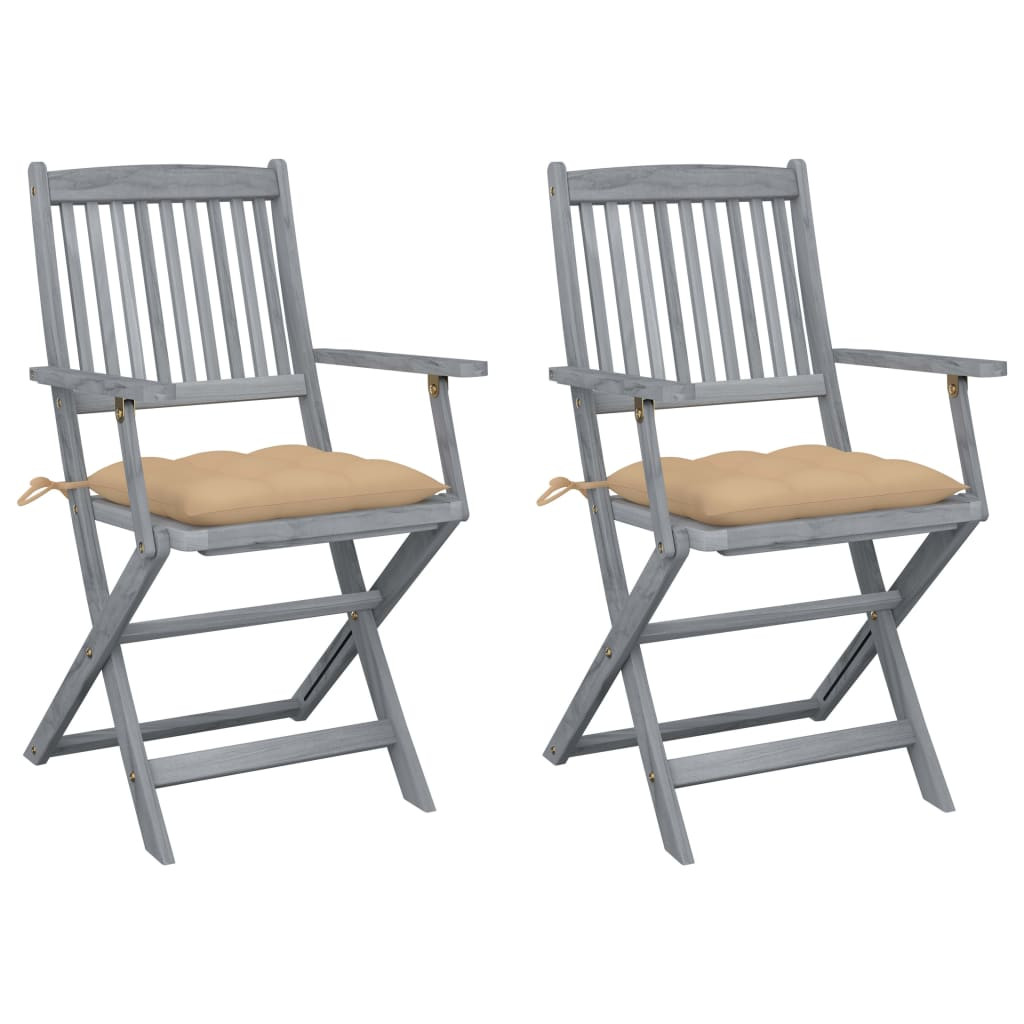 vidaXL Klappbare Gartenstühle 2 Stk. mit Kissen Massivholz Akazie