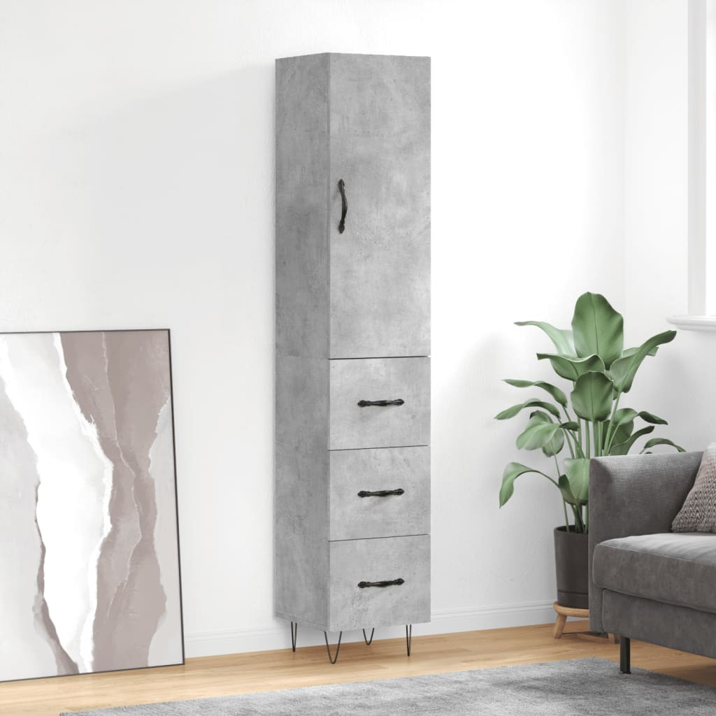 vidaXL Highboard Betongrau 34,5x34x180 cm Holzwerkstoff