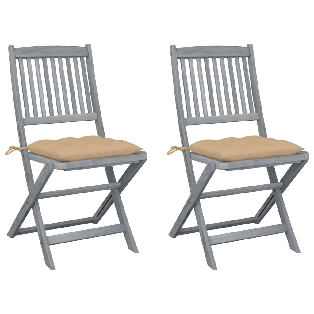 vidaXL Klappbare Gartenstühle 2 Stk. mit Kissen Massivholz Akazie