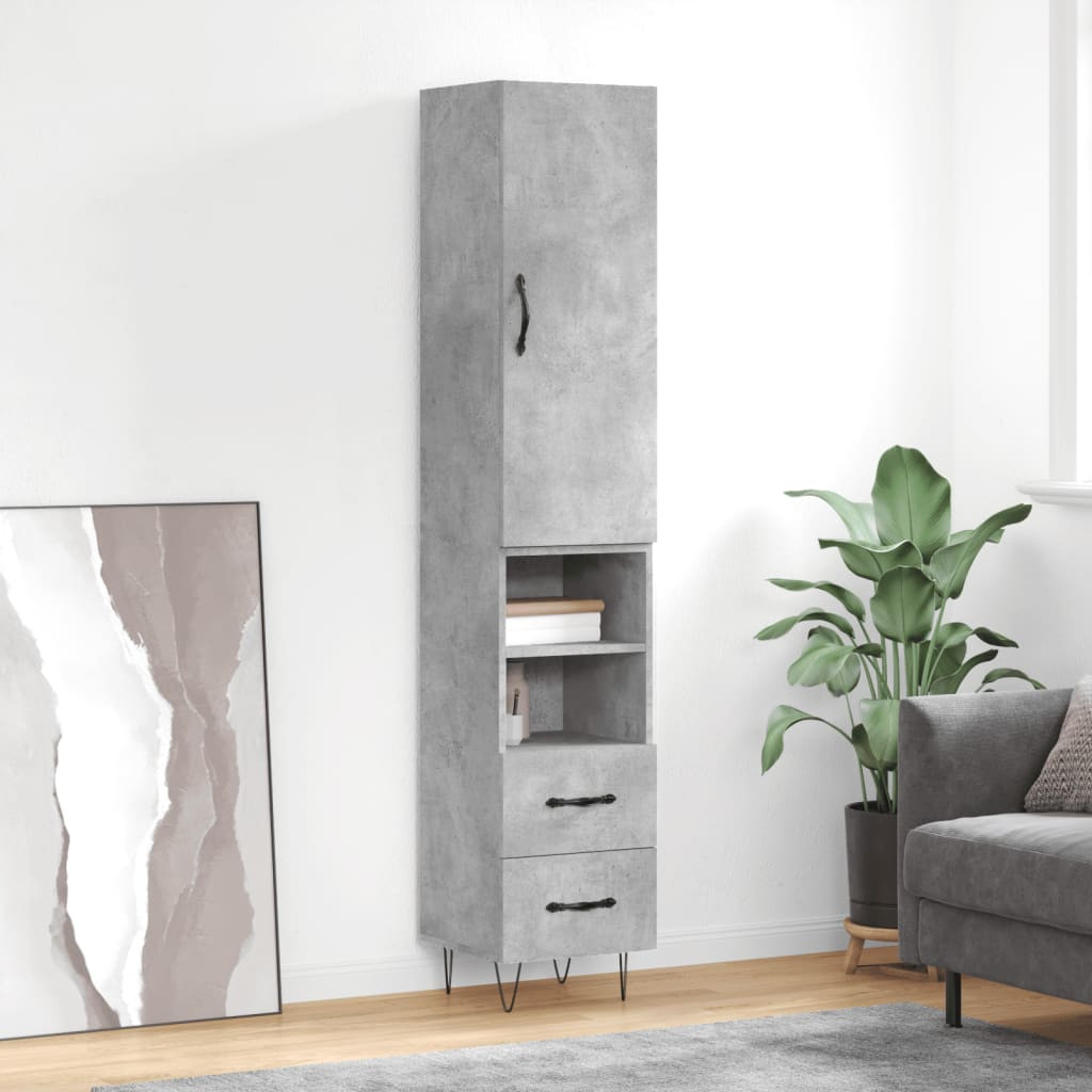vidaXL Highboard Betongrau 34,5x34x180 cm Holzwerkstoff