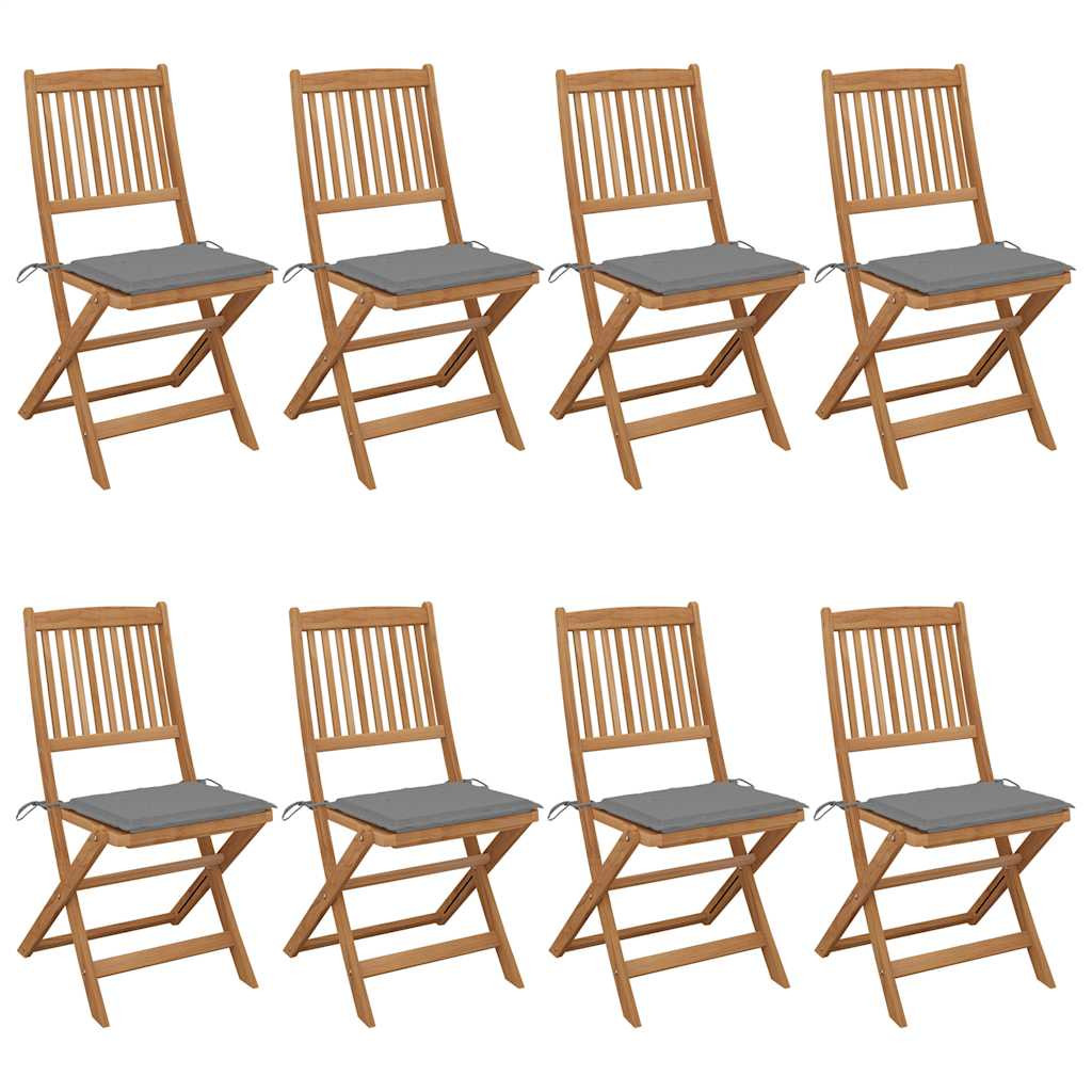 vidaXL Klappbare Gartenstühle 8 Stk. mit Kissen Massivholz Akazie