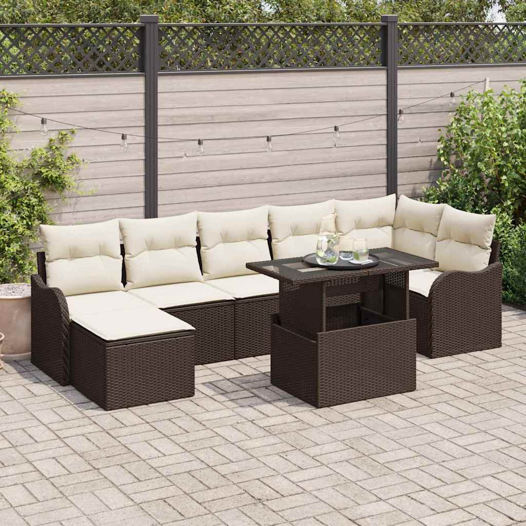 vidaXL Garten-Sofa-Set mit Kissen mit Speicher 8 pcs Braun Poly Rattan
