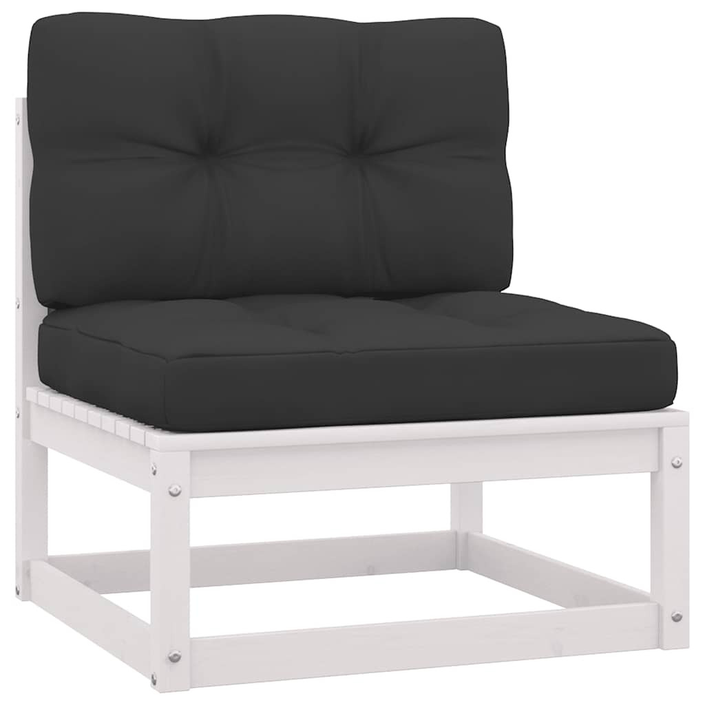 vidaXL Garten-Mittelsofa mit Anthrazit Kissen Weiß Massivholz Kiefer