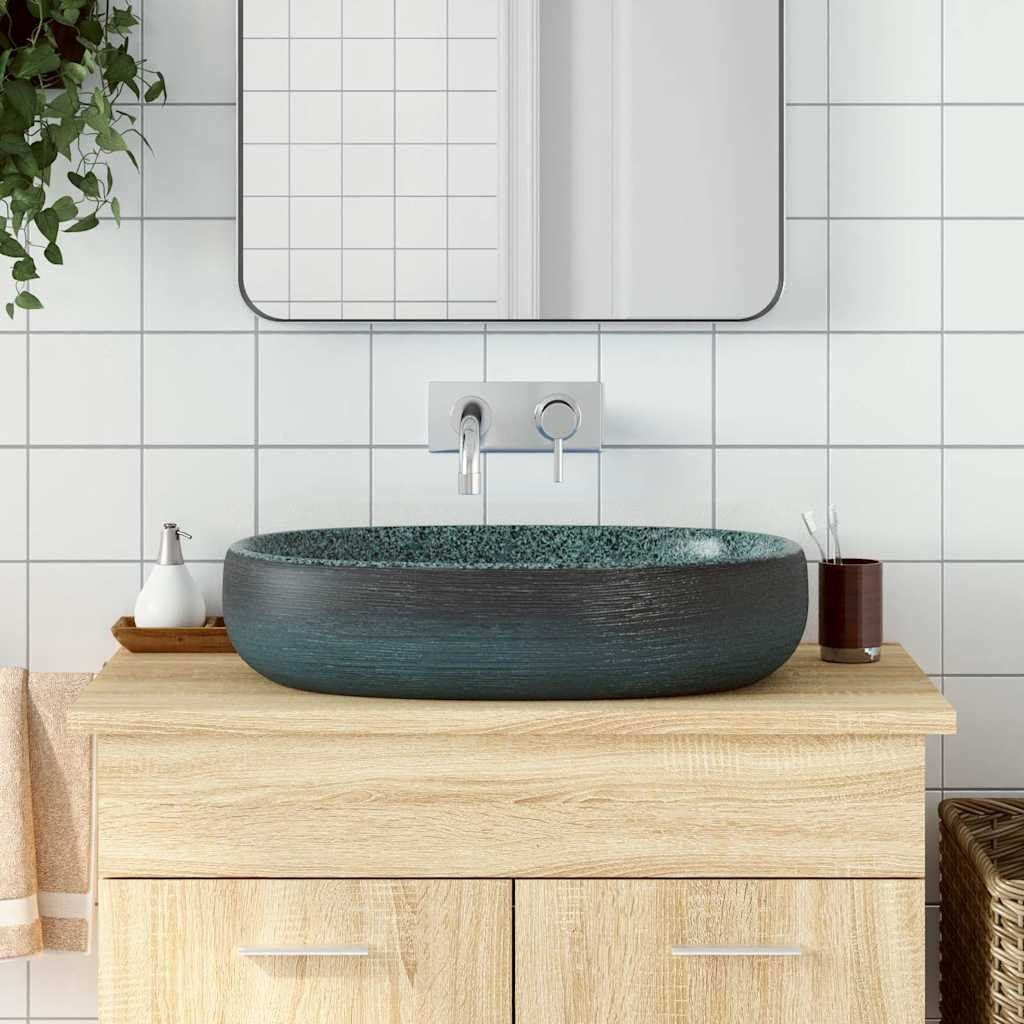 vidaXL Aufsatzwaschbecken Türkis Oval 59x40x14 cm Keramik